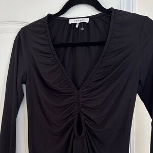 Frame Ladies Black Ruched Long Sleeve Top-XS